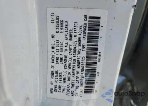 2016 Honda Accord Ex from USA, damaged, VIN 1HGCR2F77GA068725